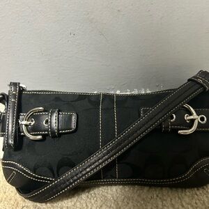 Coach Black Shoulder Bag with Buckle Accents